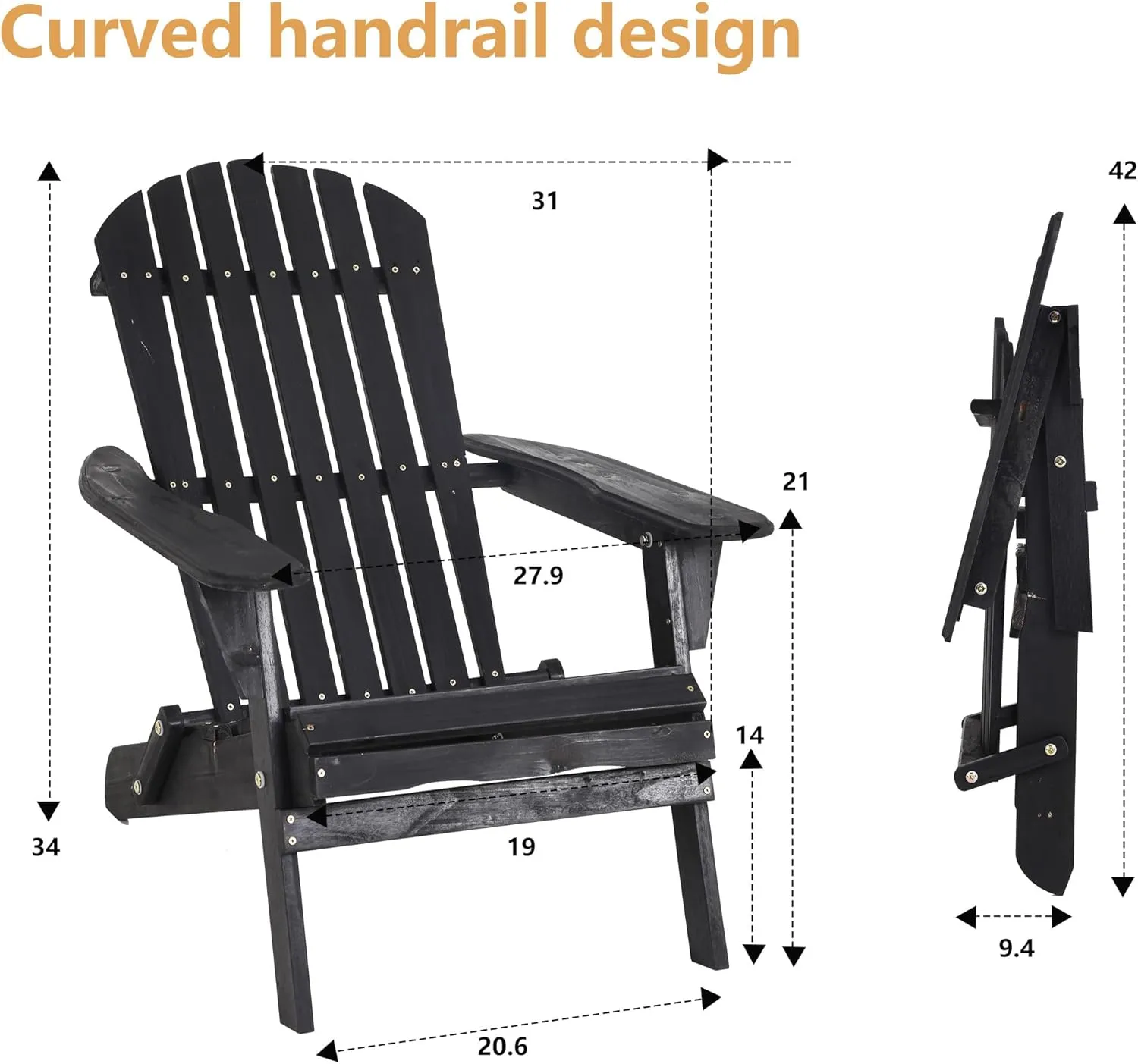 PayLessHere Outdoor Lounger Chairs Set of 2 All Weather Fire Pit Chairs Wooden Adirondack Chairs with Easy Assemble for Patio Garden Lawn Beach Fire Pit, Black