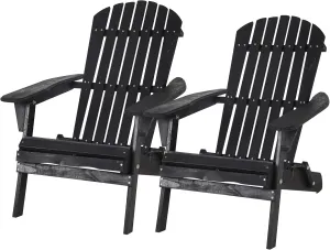 PayLessHere Outdoor Lounger Chairs Set of 2 All Weather Fire Pit Chairs Wooden Adirondack Chairs with Easy Assemble for Patio Garden Lawn Beach Fire Pit, Black