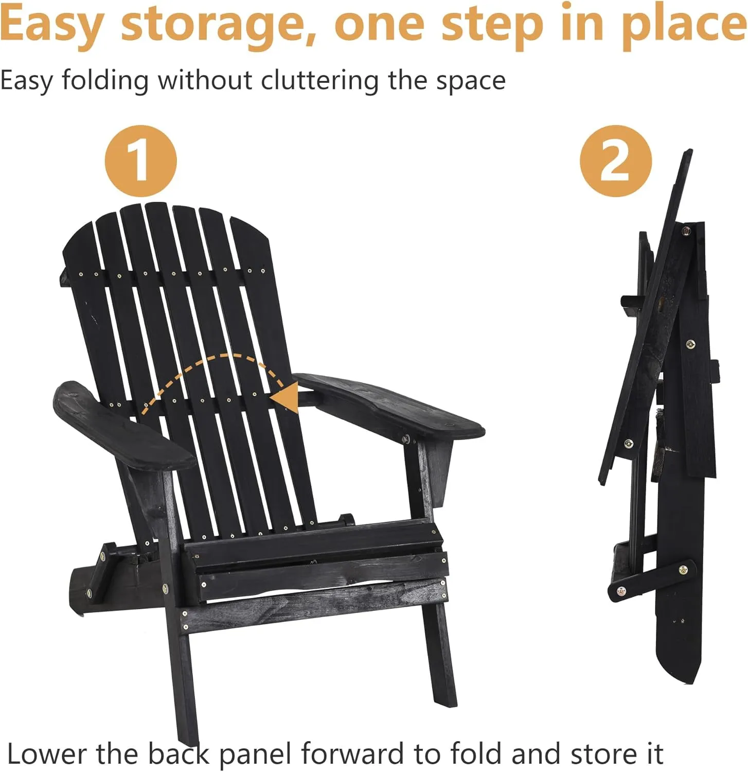 PayLessHere Outdoor Lounger Chairs Set of 2 All Weather Fire Pit Chairs Wooden Adirondack Chairs with Easy Assemble for Patio Garden Lawn Beach Fire Pit, Black