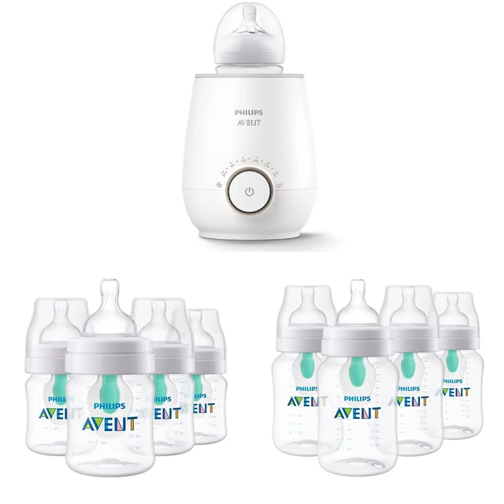 Philips AVENT Anti-Colic Baby Bottles Bundle with Fast Baby Bottle Warmer and AirFree Vent | SCF358/00   SCY703/04   SCY701/04