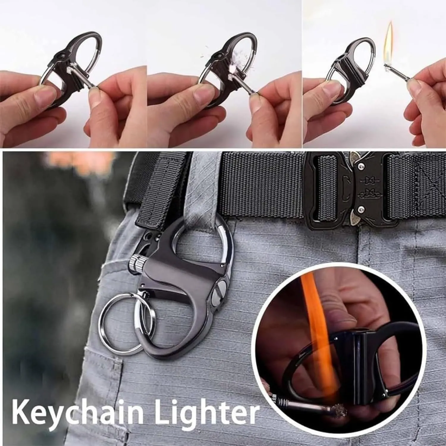 Pickelect Keychain, Keychain Lighter, Metal Match Mini, Reusable Fire Starter Mechanical Match, Multifunctional Adventure Lighter, Outdoor Emergency Light Equipment (2*Black)