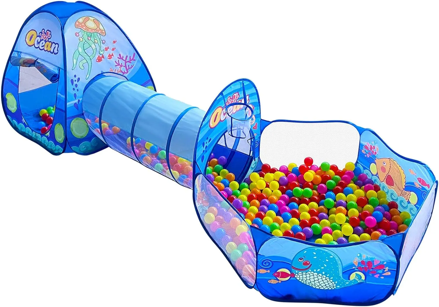 PigPigPen 3 in 1 Kids Play Tent with Tunnel, Ball Pit, Basketball Hoop for Boys & Girls, Toddler Pop Up Playhouse Toy Baby Indoor/Outdoor, Gift Year Old Child (3 Tent)