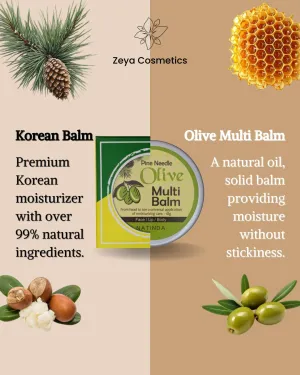Pine Needle Olive Multi Balm, Face Eye Lip Moisturizer, 0.63oz, Product of South Korea