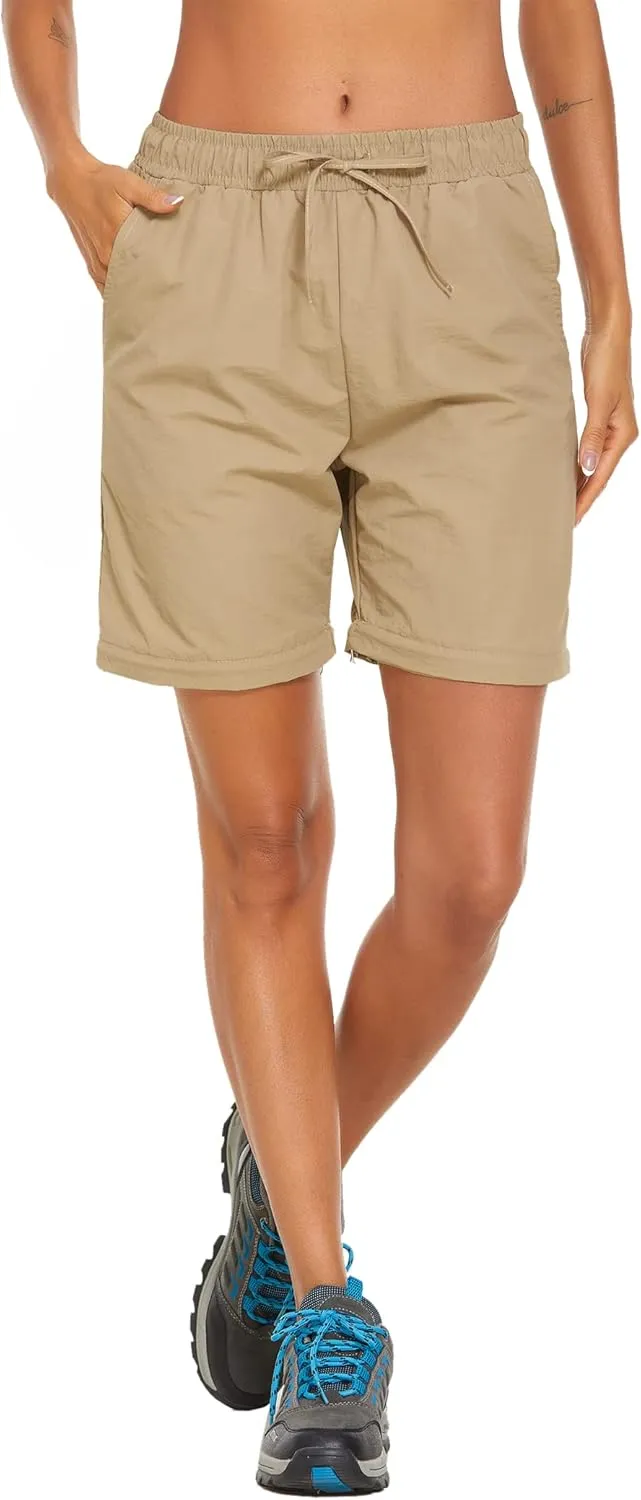 PINSPARK Women's Hiking Zip Off Pants Waterproof Convertible Shorts Lightweight for Camping Sweatpants with Pockets