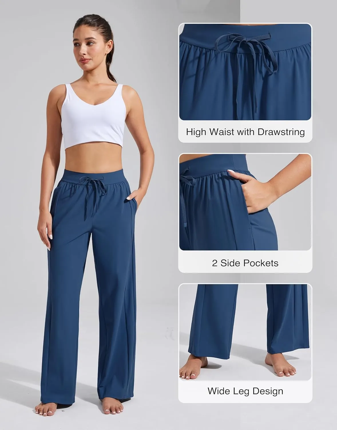 Pioneer Camp Women's Wide Leg Pants with Pockets High Waisted Stretch Cozy Lounge Pants Soft Loose Fit Casual Sweatpants