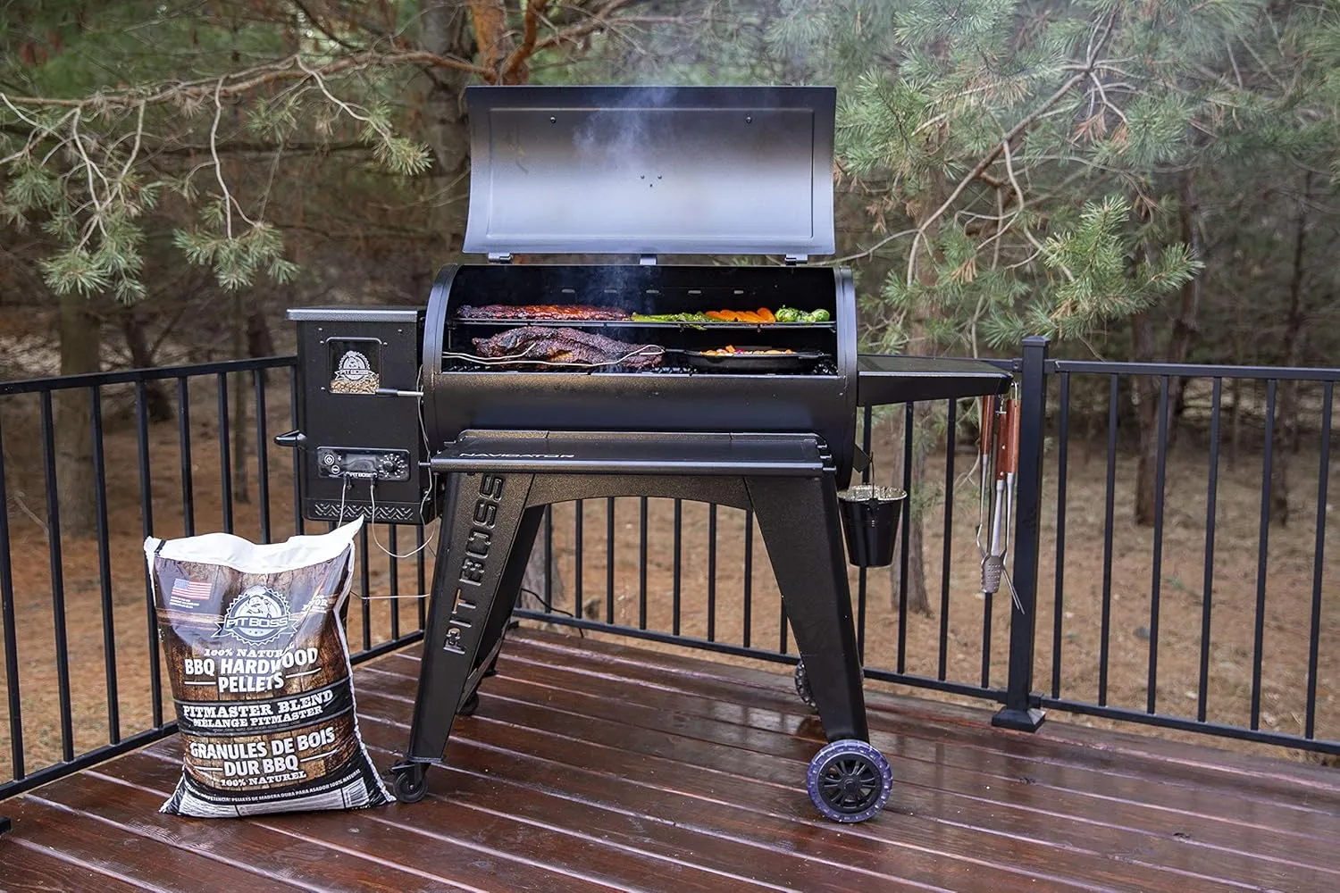 Pit Boss PB1150G PG1150G Wood Pellet Grill w/Cover and Folding Front Shelf Included, 1150 sq. inch, Black