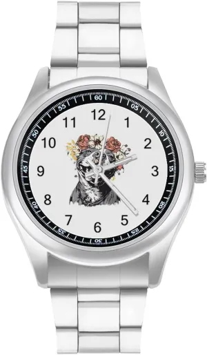 Pit Bull Dog with Head Wreath Fashion Classic Wrist Watches for Men Casual Business Dress Watch Unisex