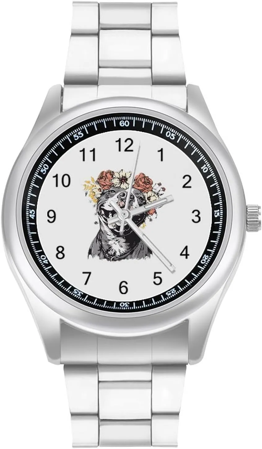 Pit Bull Dog with Head Wreath Fashion Classic Wrist Watches for Men Casual Business Dress Watch Unisex