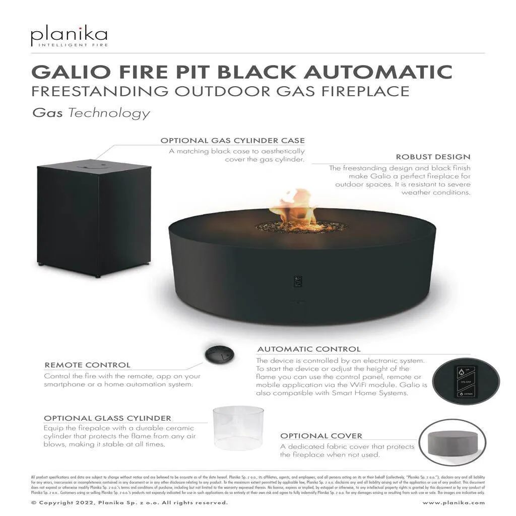 Planika Galio Gas Fire Pit Black Automatic