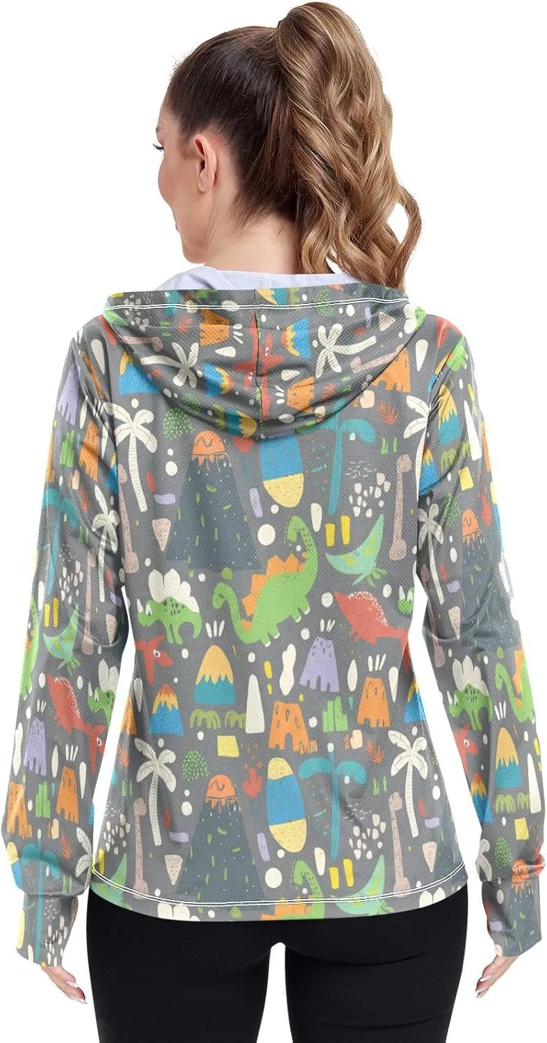 Playful Summer Doodles Lightweight Hoodie Upf 50 , Long Sleeve Zip up Outdoor Clothing Women