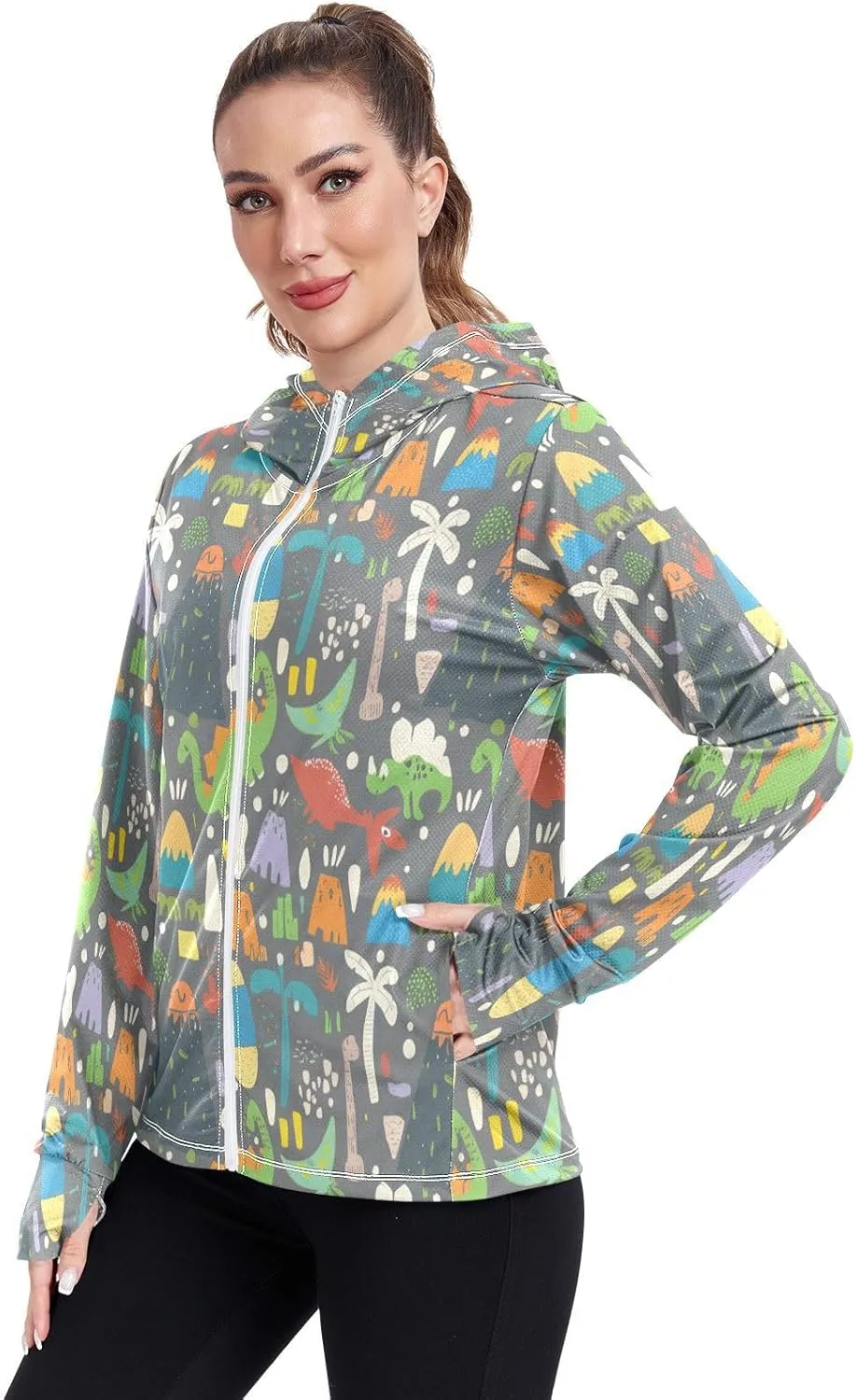 Playful Summer Doodles Lightweight Hoodie Upf 50 , Long Sleeve Zip up Outdoor Clothing Women
