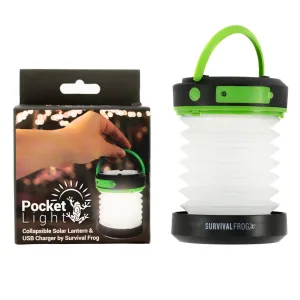 Pocket Light Collapsible Solar Lantern Rechargeable LED Light, Portable Power Bank with USB Charging Port by Frog & CO