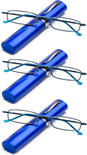Pocket Tube Reading Glasses Ultra Slim Compact Unisex Light Weight Reading Glasses w/Portable Pocket Clip Aluminum Case