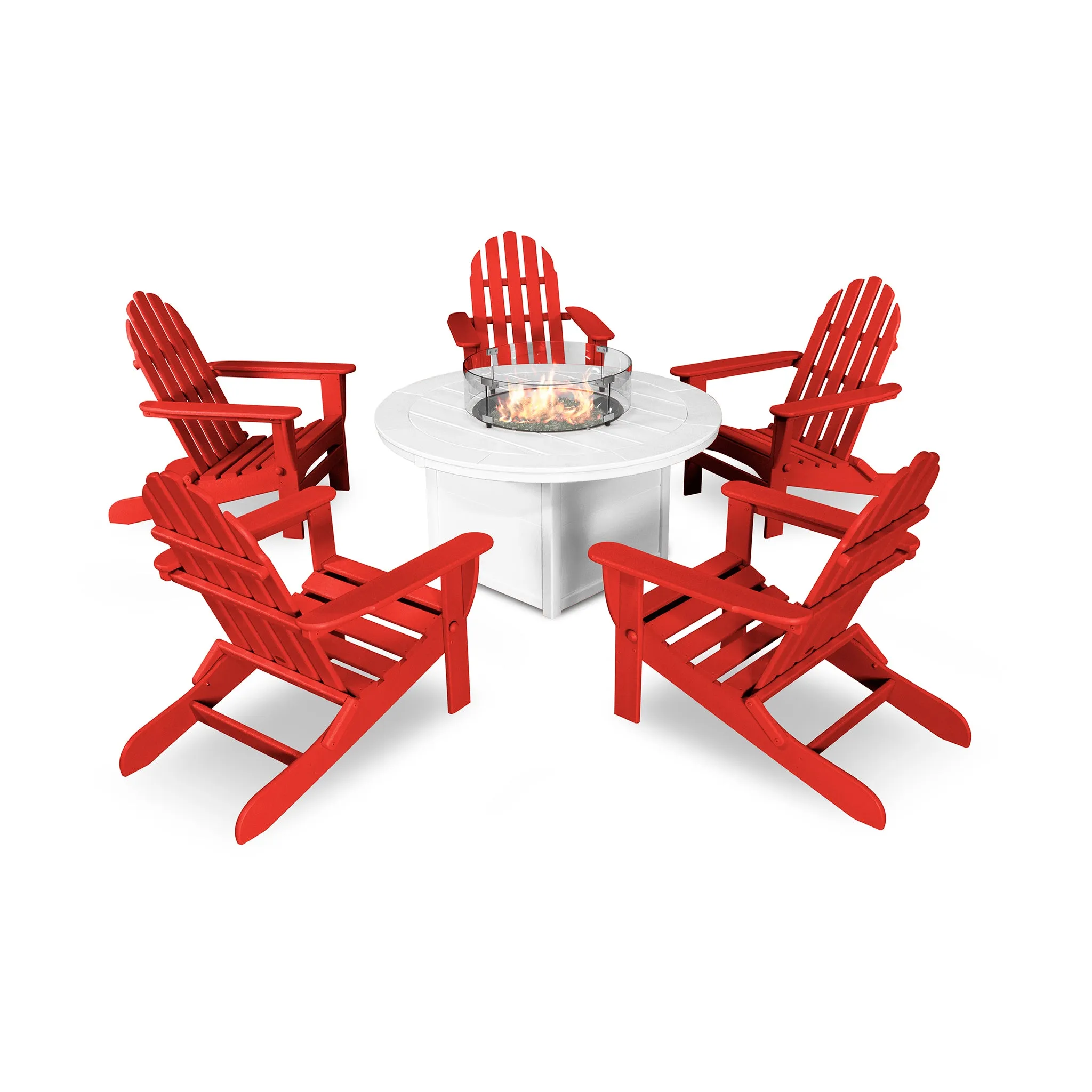 POLYWOOD Classic Folding Adirondack 6-Piece Conversation Set with Fire Pit Table