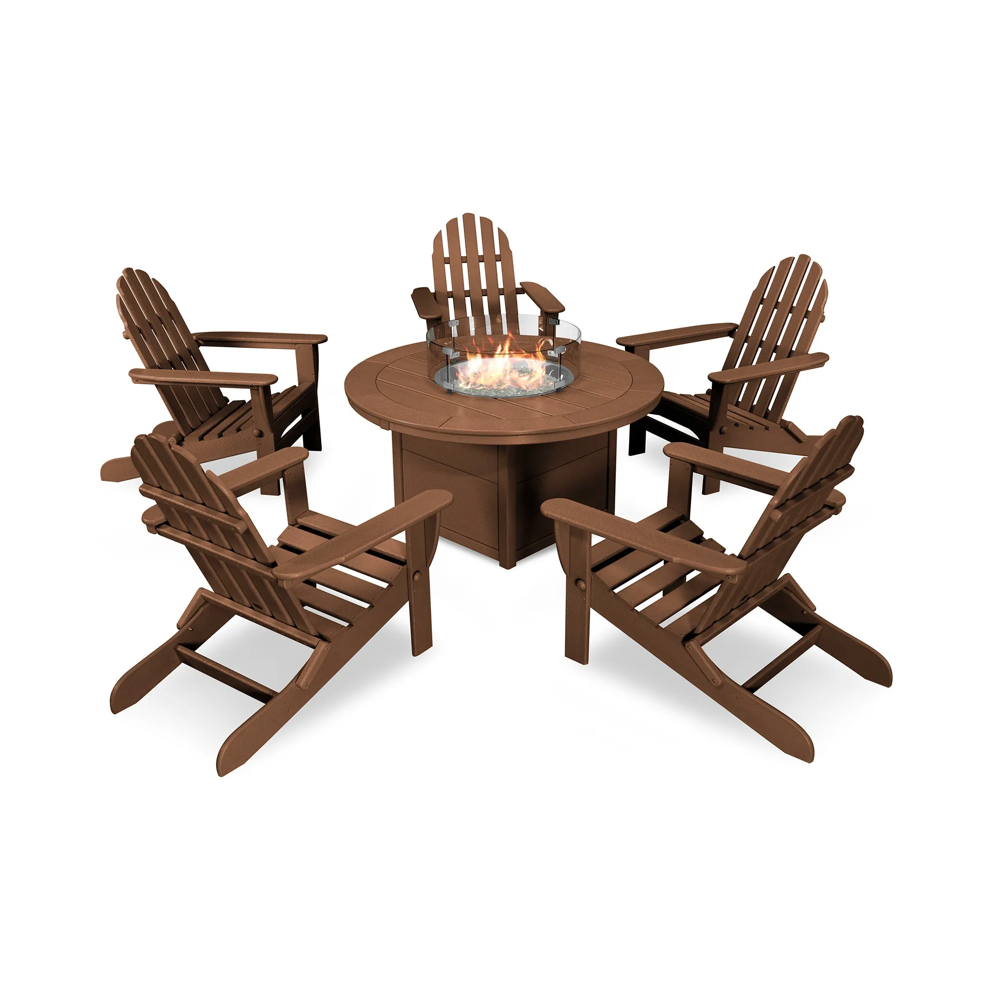 POLYWOOD Classic Folding Adirondack 6-Piece Conversation Set with Fire Pit Table