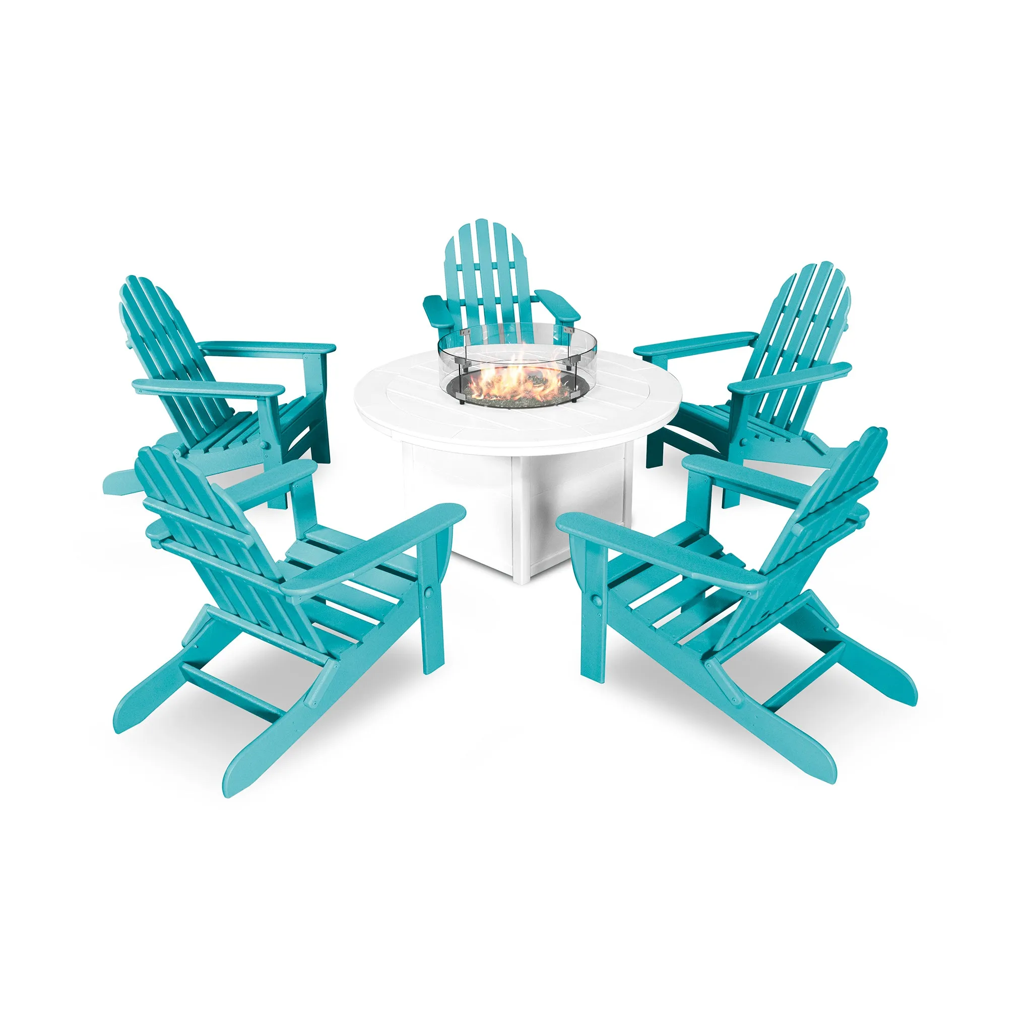 POLYWOOD Classic Folding Adirondack 6-Piece Conversation Set with Fire Pit Table