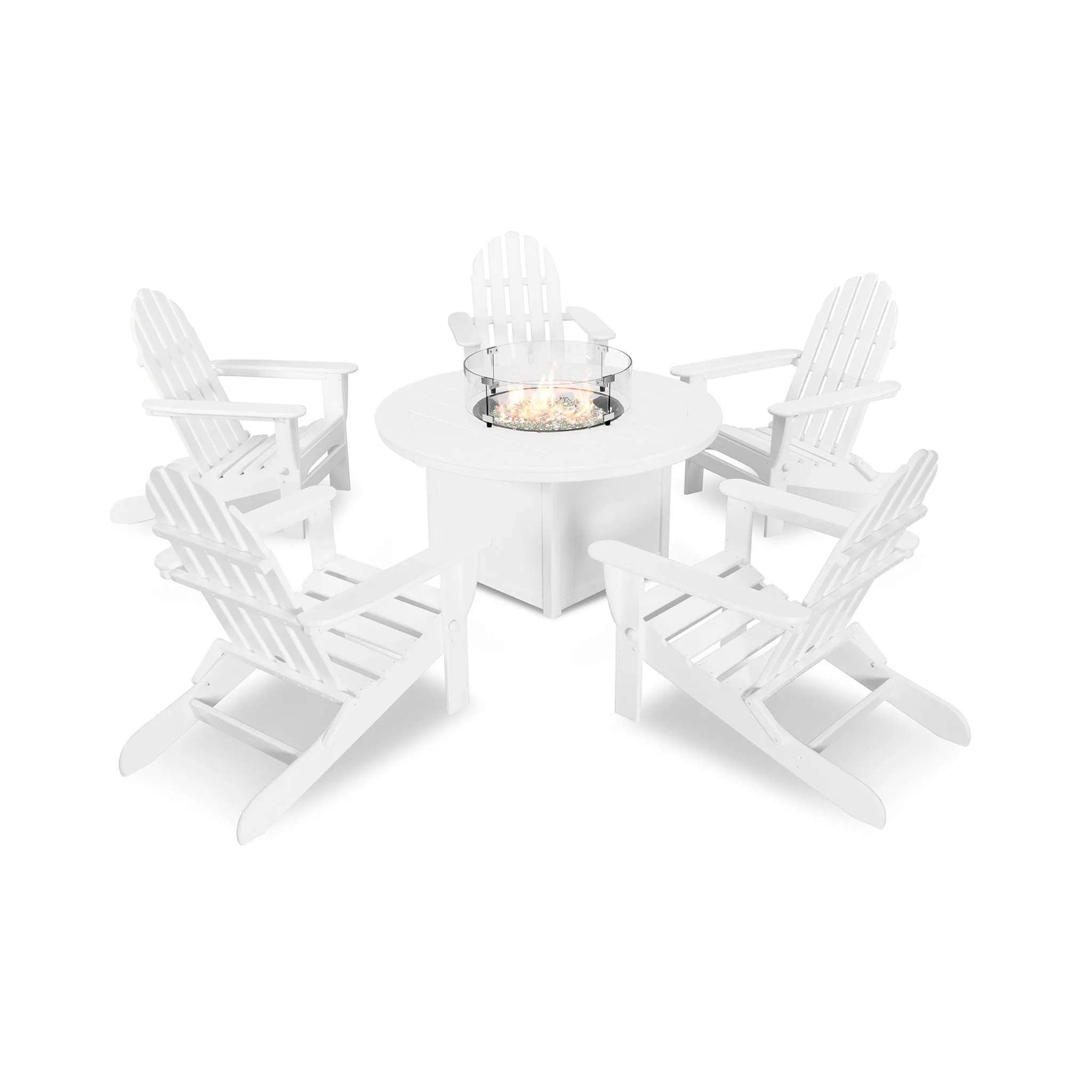 POLYWOOD Classic Folding Adirondack 6-Piece Conversation Set with Fire Pit Table