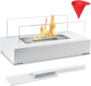 Poofzy Table Top Firepit Outdoor, Indoor Fire Pit Tabletop, Portable Tabletop Fireplace Bowl for Livingroom Porch Decorations Patio Backyard Decor Valentines Day Housewarming (White)