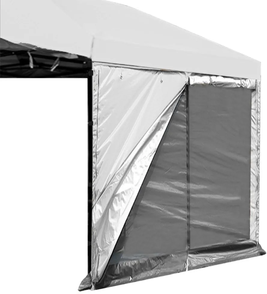 Pop up Canopy Tent Sidewalls 10x10, 10 x 10 Side Panels Canopy Net Walls with Zipper Door only White with Silver Coated
