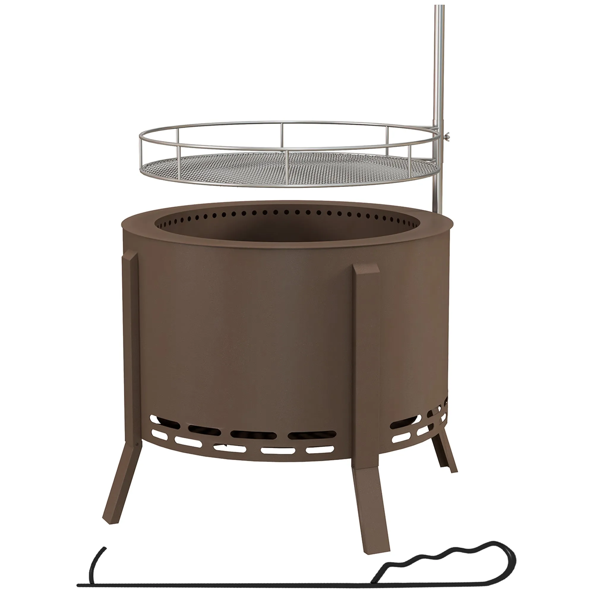 Portable 2-in-1 Smokeless Fire Pit & Grill with Poker, Bronze Steel Camping Stove, Bronze