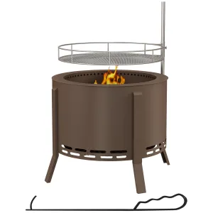 Portable 2-in-1 Smokeless Fire Pit & Grill with Poker, Bronze Steel Camping Stove, Bronze