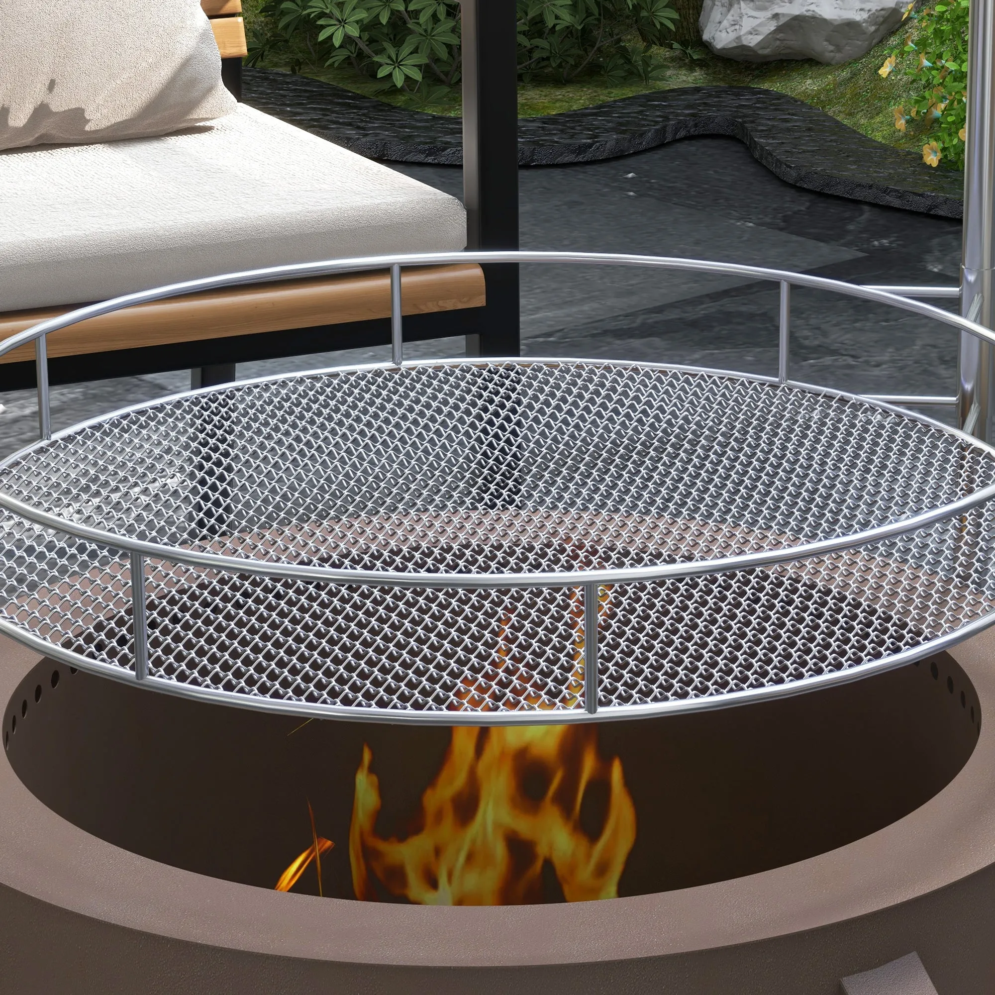 Portable 2-in-1 Smokeless Fire Pit & Grill with Poker, Bronze Steel Camping Stove, Bronze