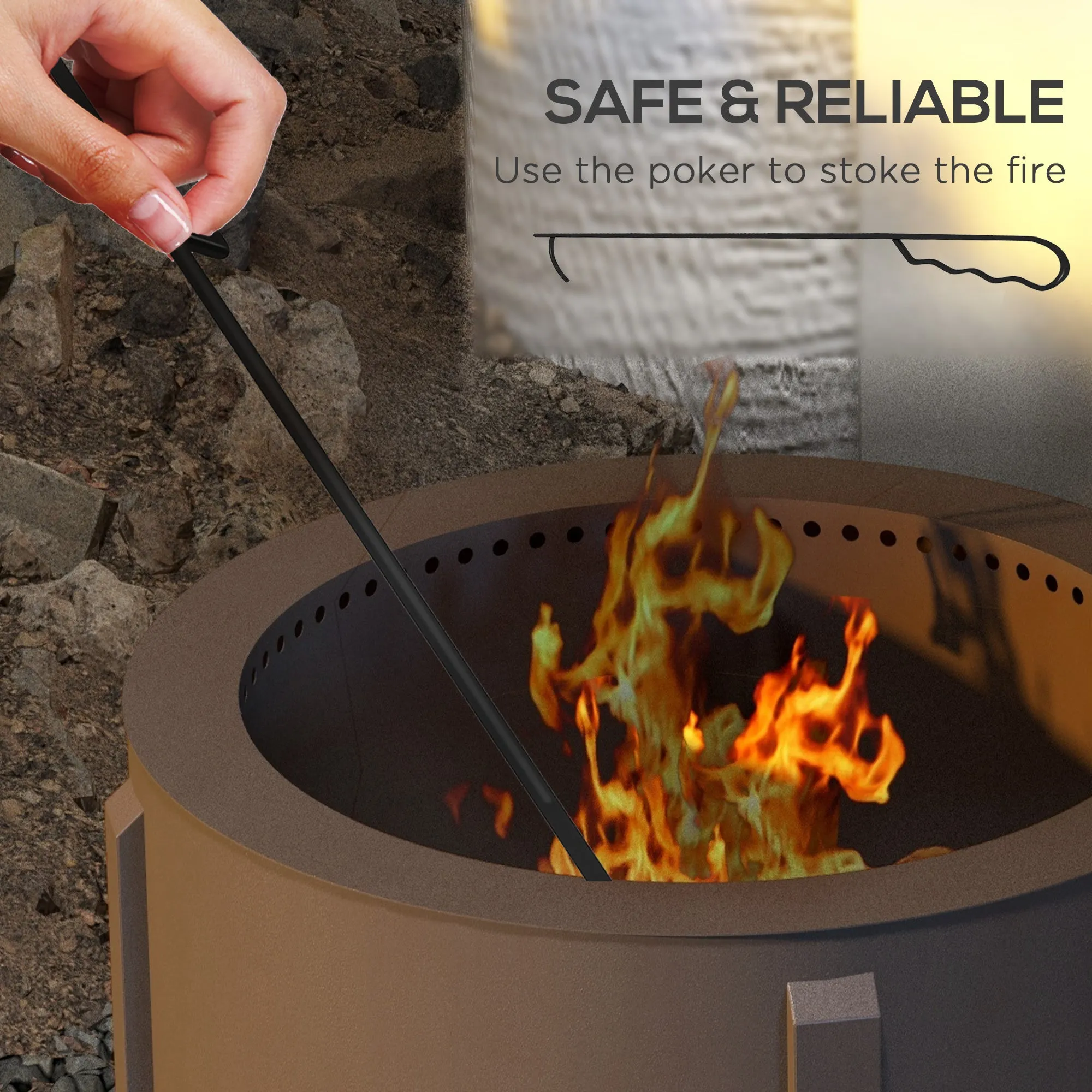 Portable 2-in-1 Smokeless Fire Pit & Grill with Poker, Bronze Steel Camping Stove, Bronze