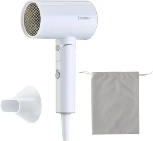 Portable & Foldable Small Hair Dryer with Lightweight Design, 1600W Fast Drying Travel Hair Blow Dryer，White   Pouch