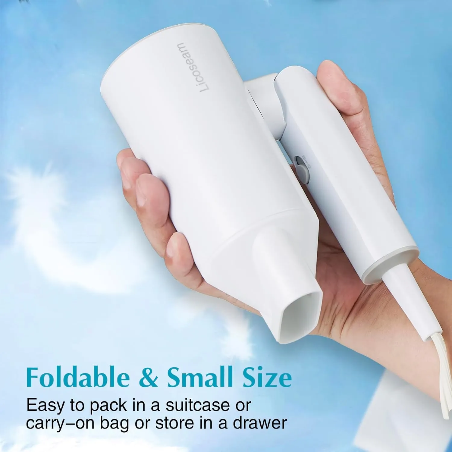 Portable & Foldable Small Hair Dryer with Lightweight Design, 1600W Fast Drying Travel Hair Blow Dryer，White   Pouch