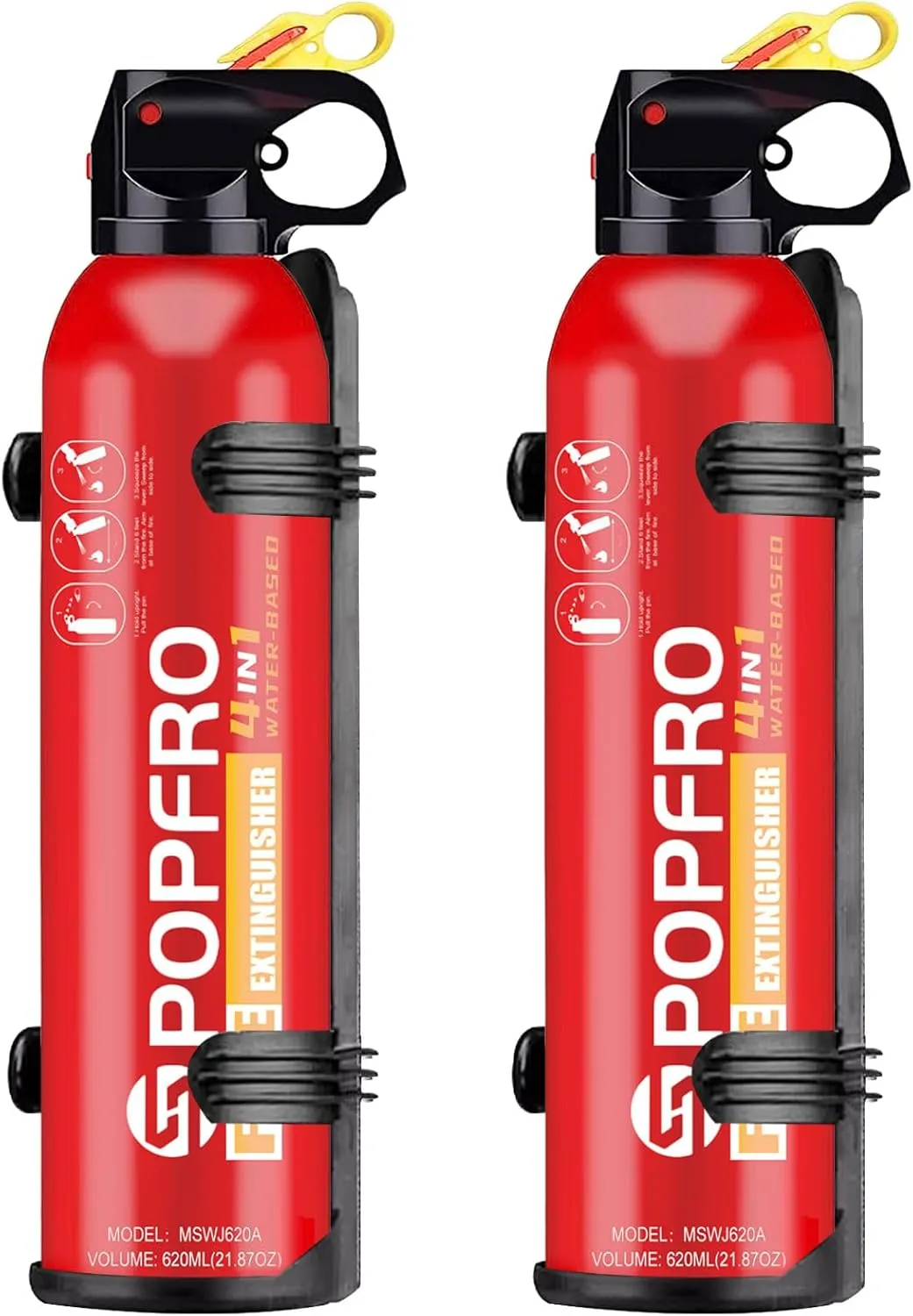 Portable Fire Extinguisher | 4-in-1 Small Fire Extinguisher for Home, Garage, Kitchen, Car | For Electric, Textile and Grease Fires | Non-Toxic, Easy Clean | Wall Mount Incl (2PK)