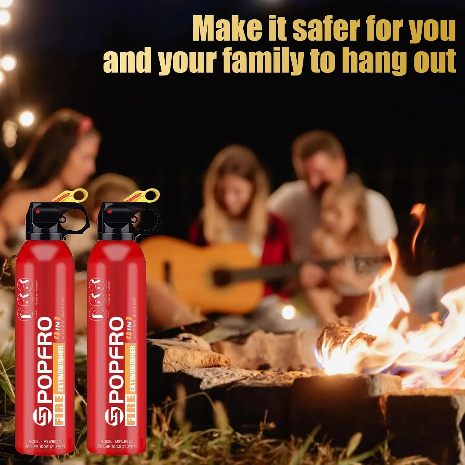 Portable Fire Extinguisher | 4-in-1 Small Fire Extinguisher for Home, Garage, Kitchen, Car | For Electric, Textile and Grease Fires | Non-Toxic, Easy Clean | Wall Mount Incl (2PK)