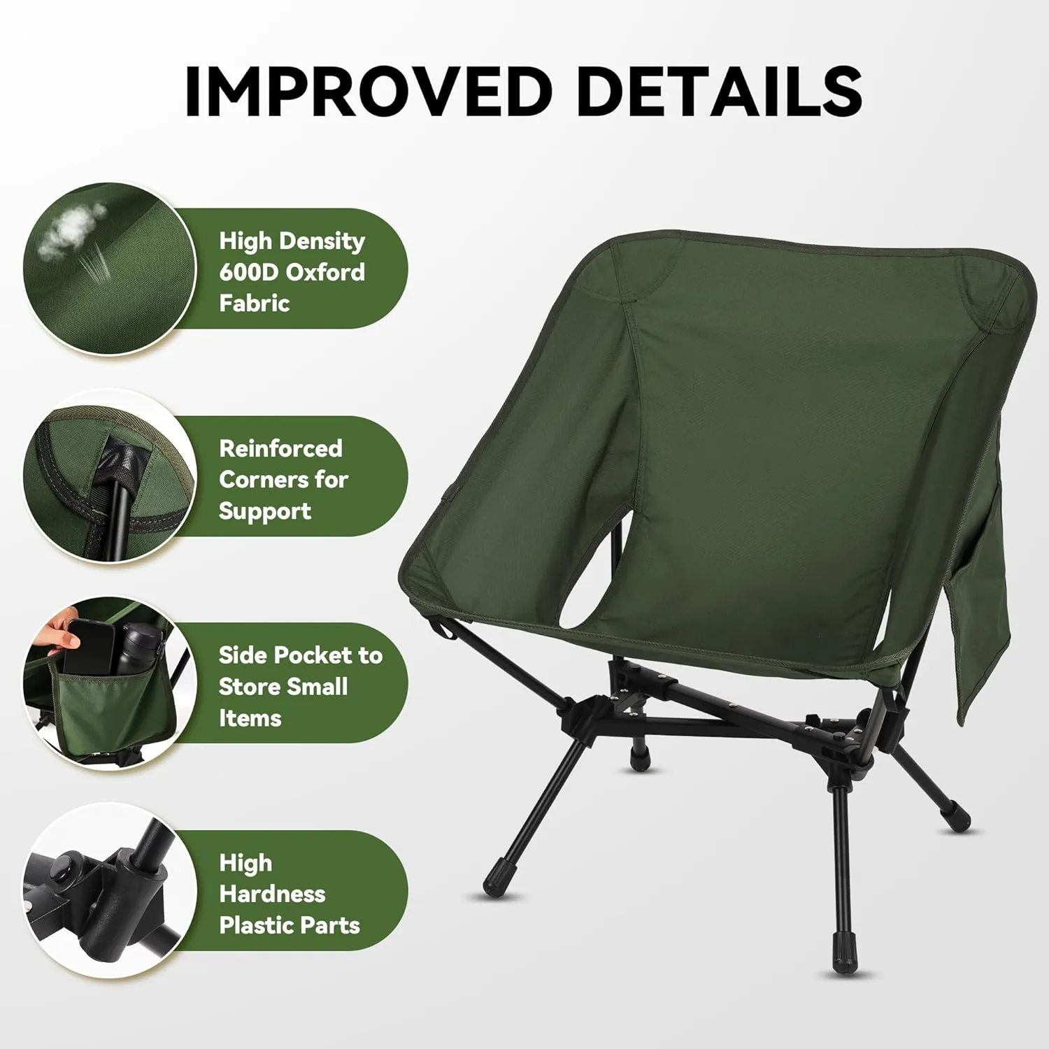 Portable High Back Camping Chair, Support Heavy Duty 440 lbs, Lightweight Folding Chair with Adjustable Pillow for Hiking, Beach, Backpacking