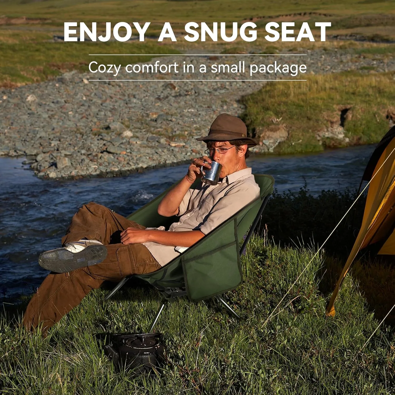 Portable High Back Camping Chair, Support Heavy Duty 440 lbs, Lightweight Folding Chair with Adjustable Pillow for Hiking, Beach, Backpacking