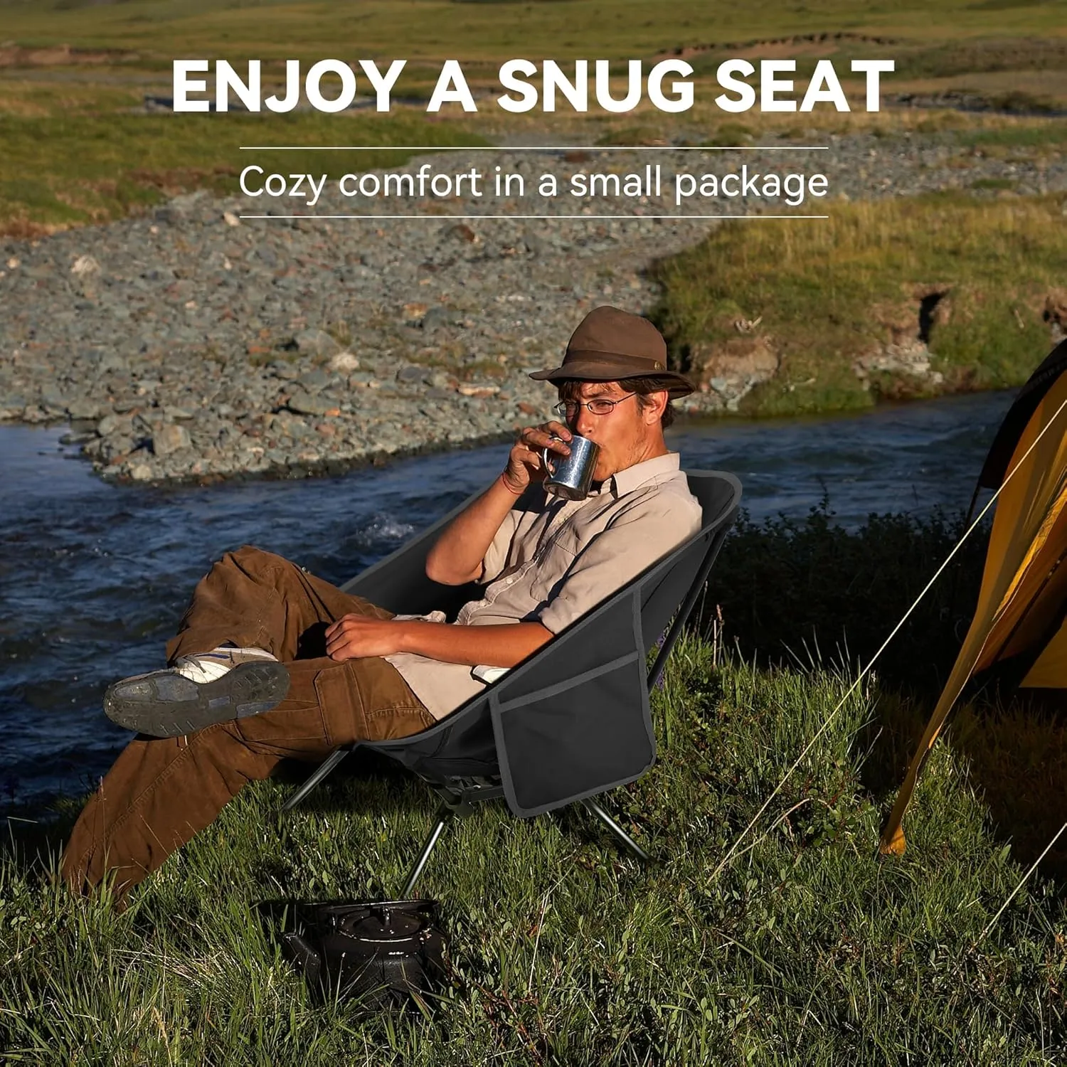 Portable High Back Camping Chair, Support Heavy Duty 440 lbs, Lightweight Folding Chair with Adjustable Pillow for Hiking, Beach, Backpacking