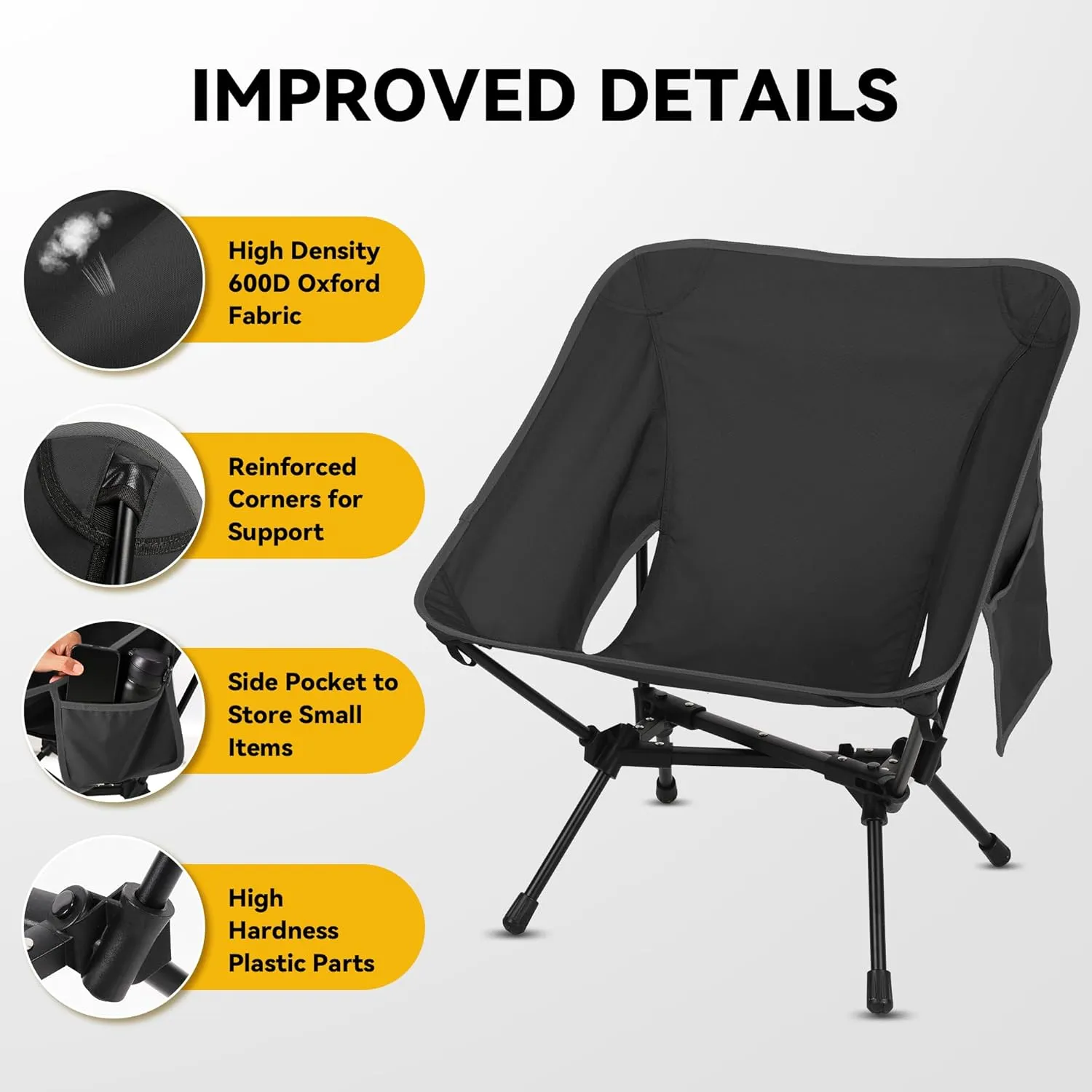 Portable High Back Camping Chair, Support Heavy Duty 440 lbs, Lightweight Folding Chair with Adjustable Pillow for Hiking, Beach, Backpacking