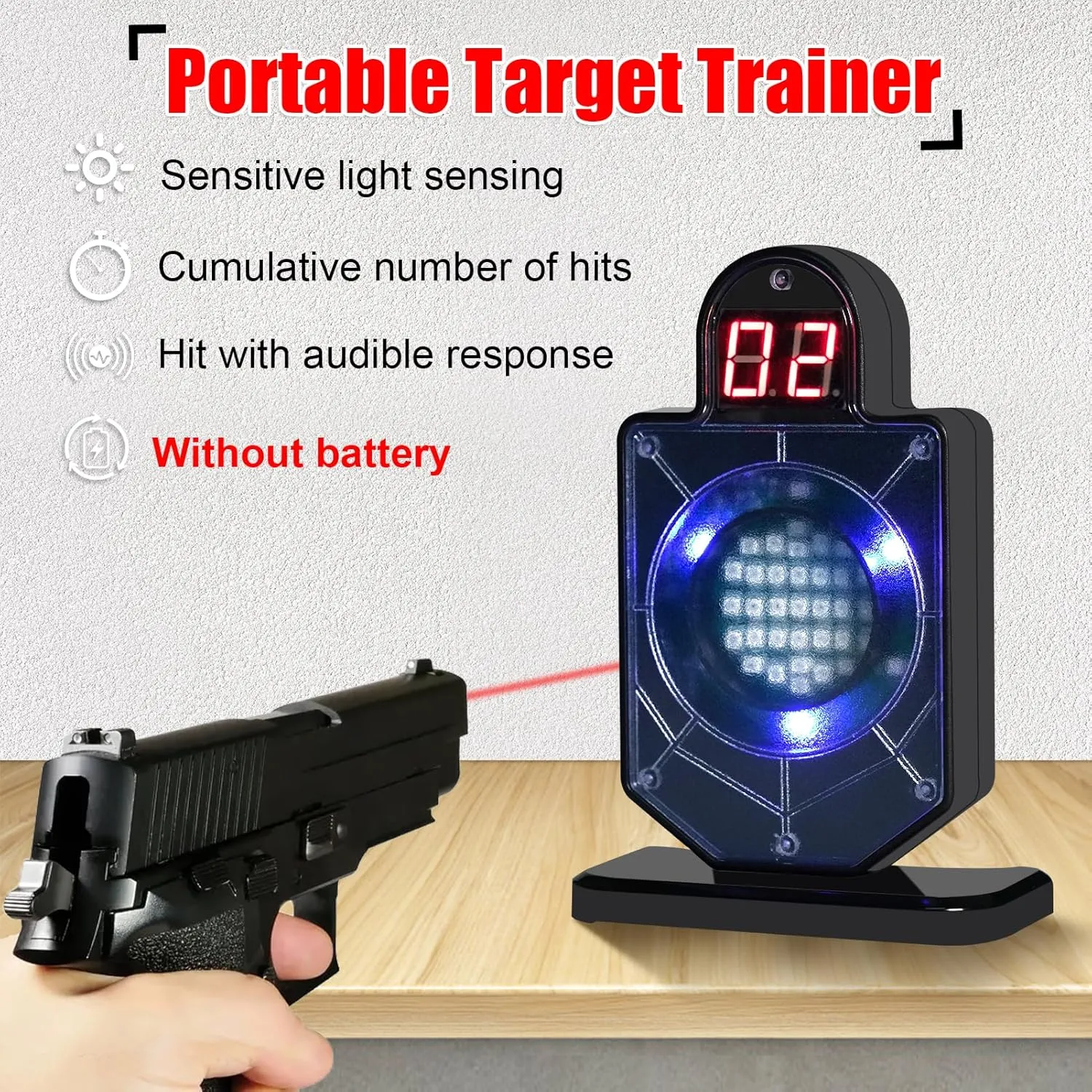 Portable Laser Trainer Target for Reactive Laser Shooting Dry Fire Practice Indoor Target Trainer Laser Trainer Counting Laser Training Targets