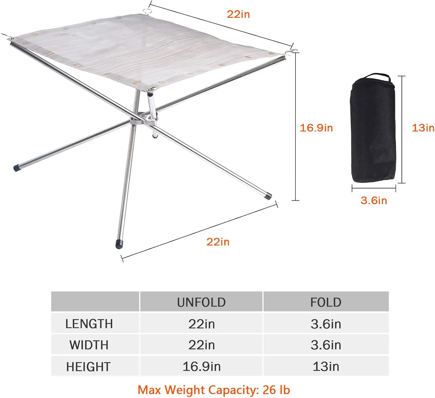Portable Outdoor Fire Pit 22 Inch Upgrade Foldable Stainless Steel Mesh Fire Pit Wood Burning, Collapsible Fireplace Space Saving Perfect for Camping, Backyard, Patio, Garden (Carrying Bag Included)