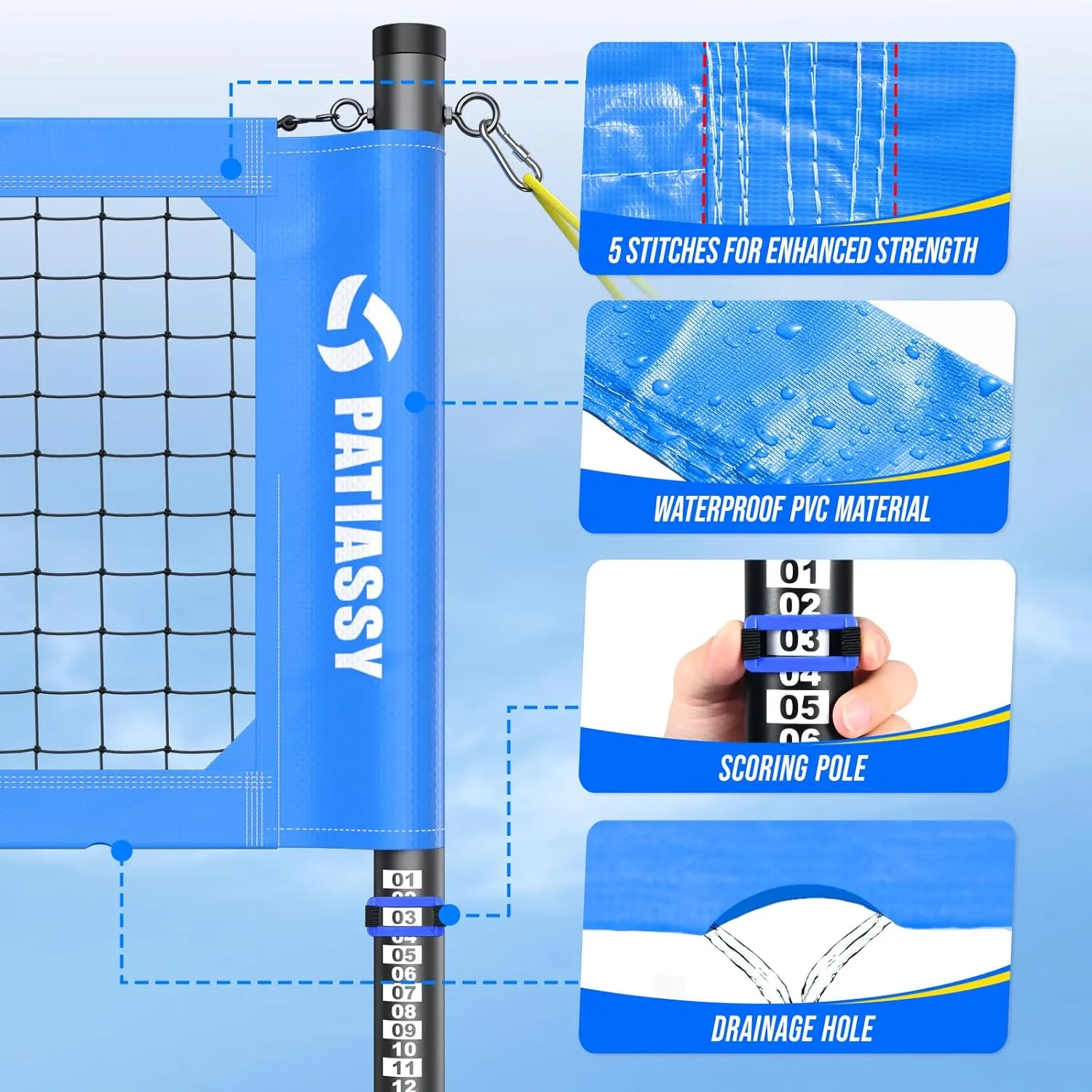 Portable Professional Outdoor Volleyball Net Set with Adjustable Height Aluminum Poles, Winch System, Volleyball with Pump and Carrying Bag for Backyard Beach