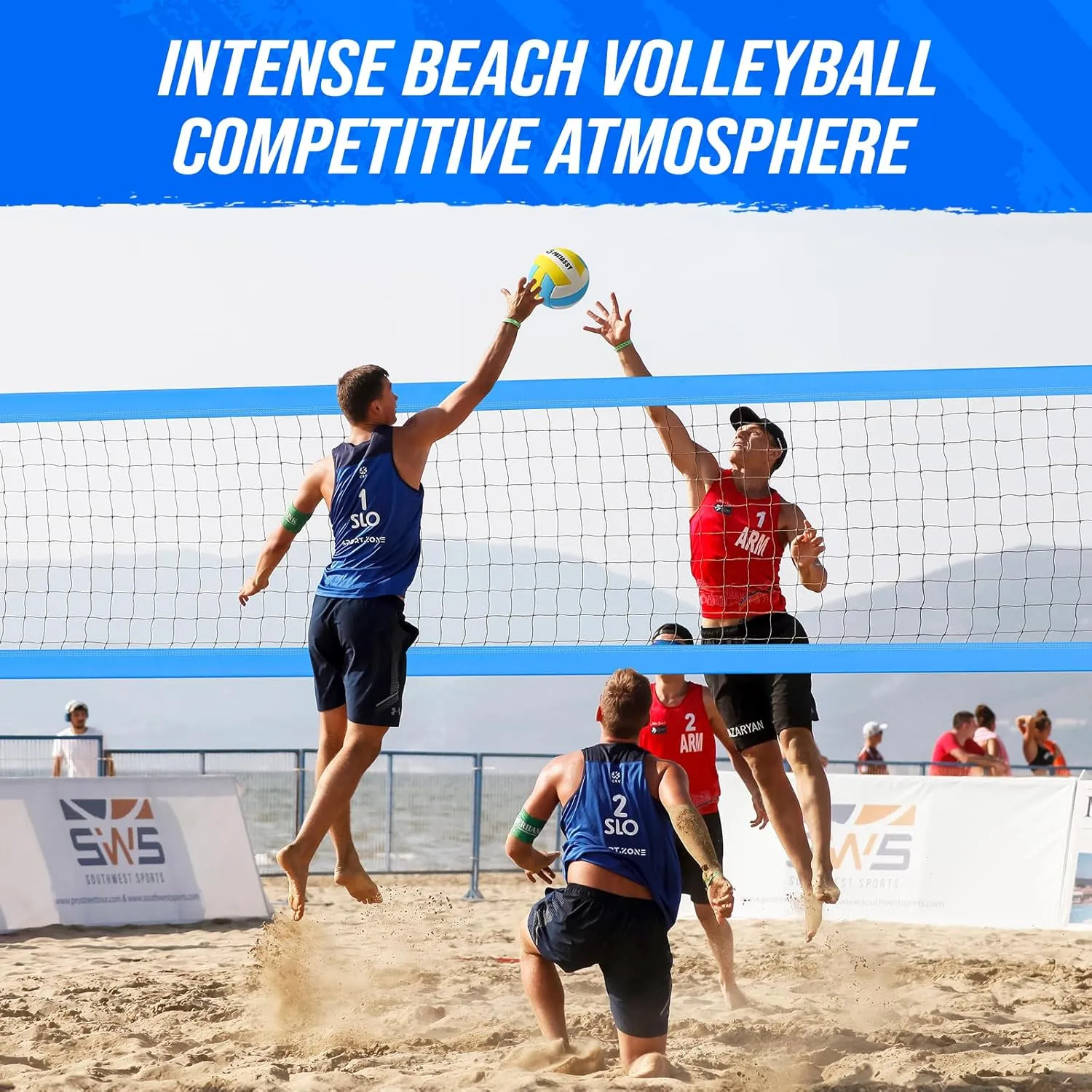 Portable Professional Outdoor Volleyball Net Set with Adjustable Height Aluminum Poles, Winch System, Volleyball with Pump and Carrying Bag for Backyard Beach