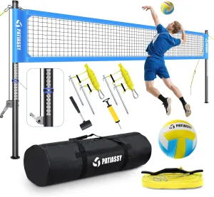Portable Professional Outdoor Volleyball Net Set with Adjustable Height Aluminum Poles, Winch System, Volleyball with Pump and Carrying Bag for Backyard Beach