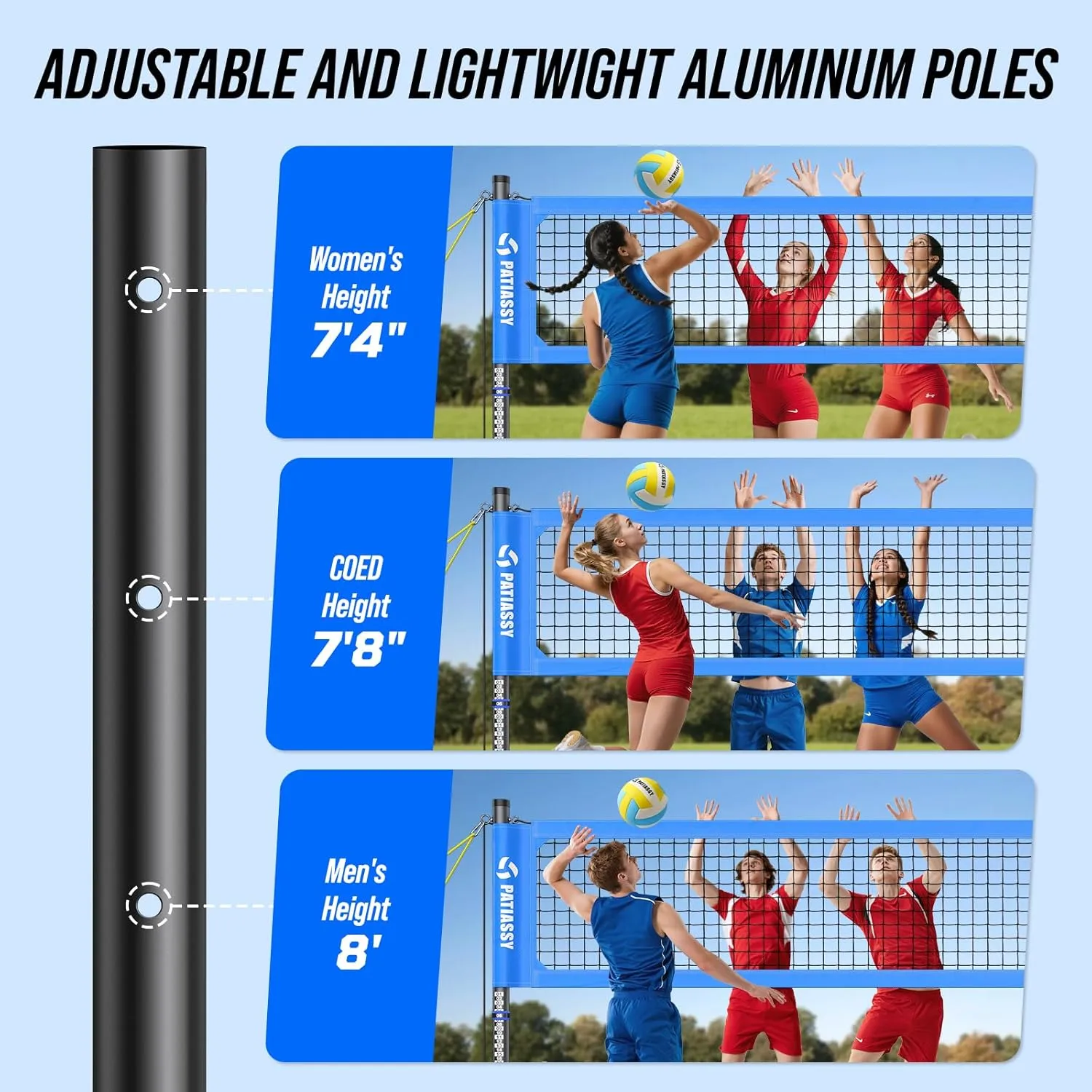 Portable Professional Outdoor Volleyball Net Set with Adjustable Height Aluminum Poles, Winch System, Volleyball with Pump and Carrying Bag for Backyard Beach