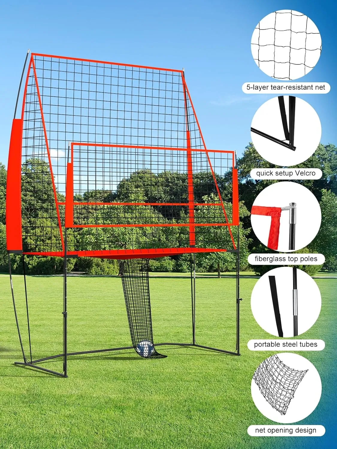 Portable Volleyball Training Equipment Net System, Volleyball Practice Net with Carrying Bag, Height Adjustable for Backyard Indoor Outdoor Hitting Serving Practice