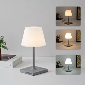 Portables Cordless Table Lamp Rechargeable, Outdoor Battery Operated Waterproof Shower Lamp,4000mAh LED 3 Colors Dimmable Desk Lamps for Balcony Camping Bar,Small Night Light-Grey