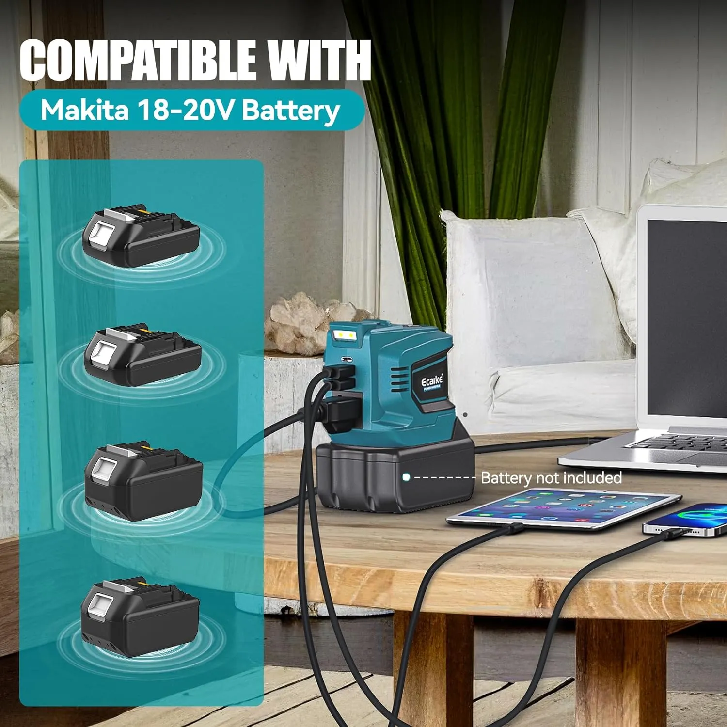 Power Inverter for Makita 18V Battery: Ecarke Portable Power Supply Inverter Convert - 200W DC 18V to AC 110V~120V Battery Powered Outlet with 2 USB&AC Power Station(Bare Tool Only)
