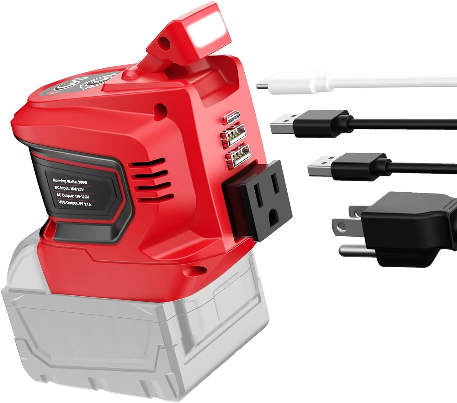 Power Inverter for Milwaukee 18V Battery,Ecarke 200W Portable Power Supply Inverter,DC 18V to AC 110V~120V Battery Power Station with 2 USB&AC Battery Powered Outlet for m18 Battery Inverter