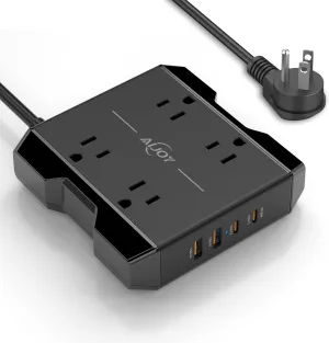 Power Strip with USB Ports, AiJoy 5 ft Extension Cord with 4 Outlets(2.2 in) and 4 USB Ports, 20W USB C Desk Charging Station for Cruise Ship Travel, Office Supplies Desk Accessories