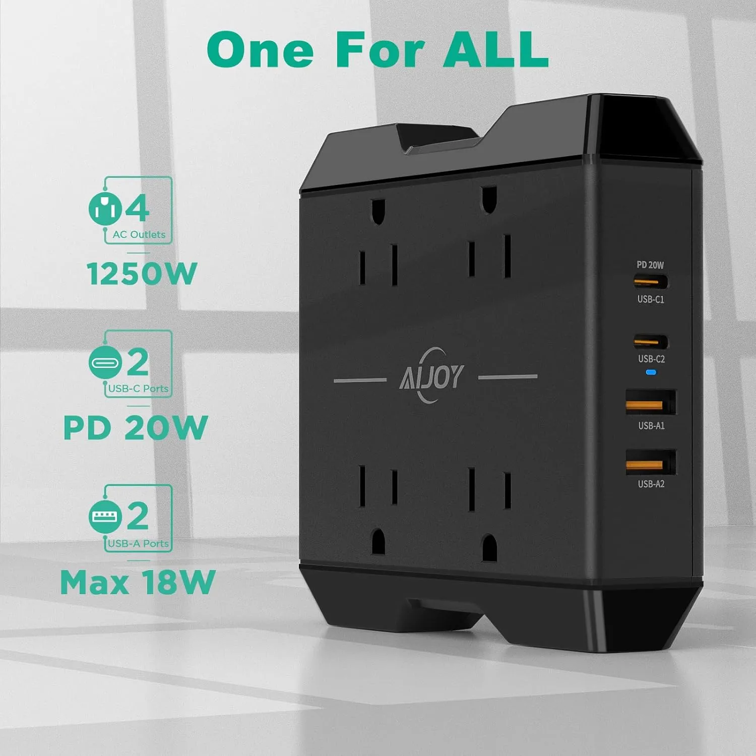 Power Strip with USB Ports, AiJoy 5 ft Extension Cord with 4 Outlets(2.2 in) and 4 USB Ports, 20W USB C Desk Charging Station for Cruise Ship Travel, Office Supplies Desk Accessories