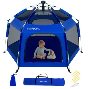 Premium in-Door and Out-Door Baby Playpen - Portable, Lightweight, Pop Up Pack and Play Toddler Play Yard w/Canopy and Travel Bag - Blue