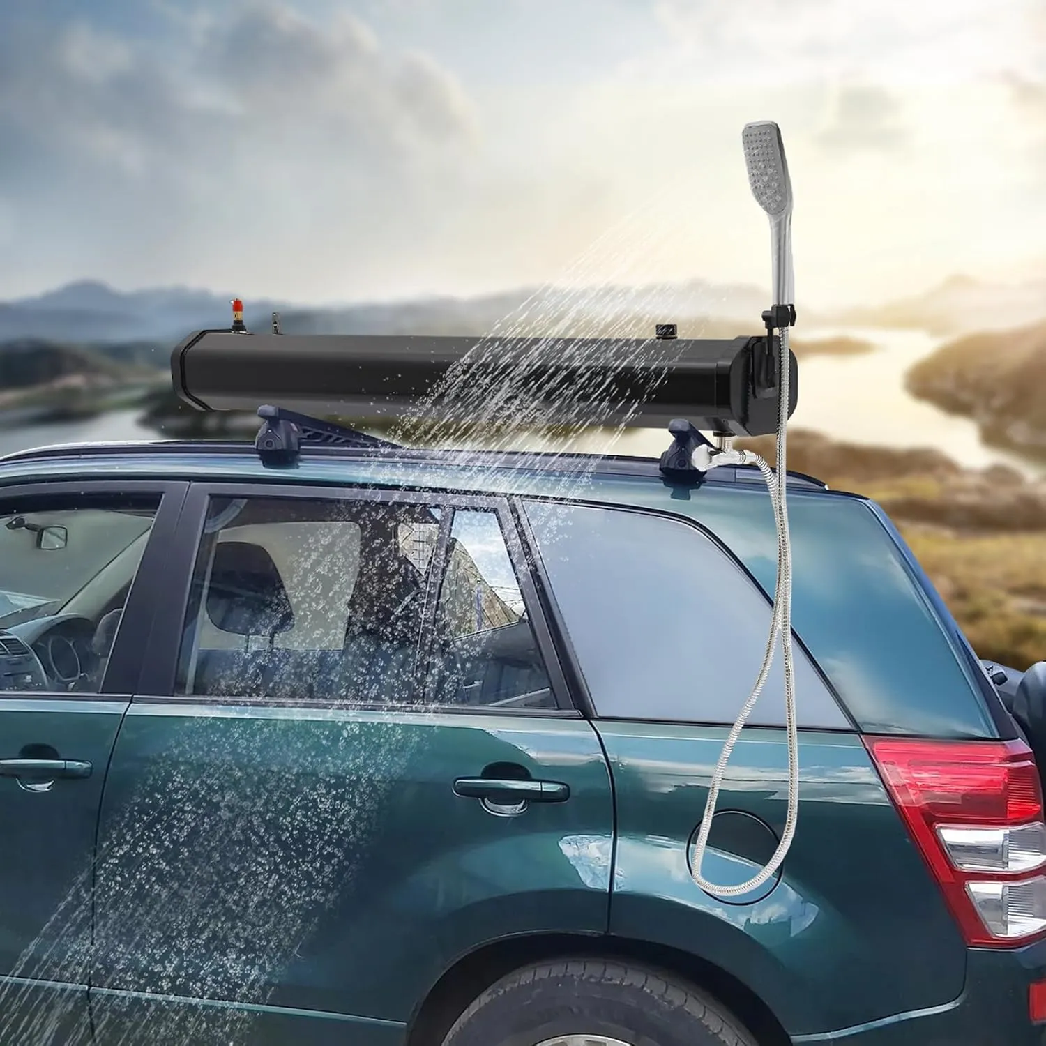 Pressurized Water Tank,Solar Roof Rack Water Tank Shower 18L/4.76-Gallon Outdoor Camping Pressurized Water Tank Road Camping Shower With Sprayer For Off-Road Vehicles, Pick-Up Trucks, SUV