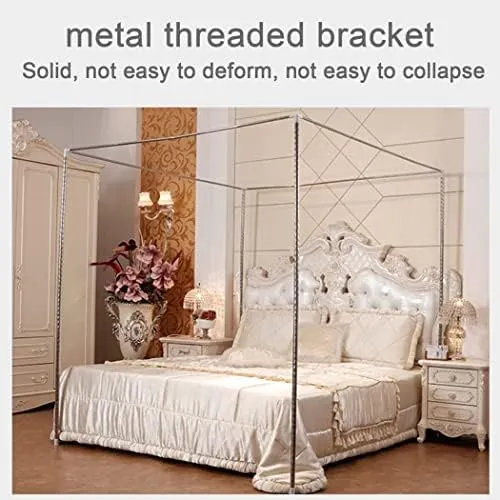 Princess 3 Side Openings Post Bed Curtain Canopy Netting Mosquito Net, 4 Corner Mosquito Net with Stainless Steel Frame, Bedding,B,Twin Bed